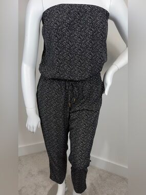 Express Strapless Jumpsuit Black & White Print Drawstring Waist Women’s Large